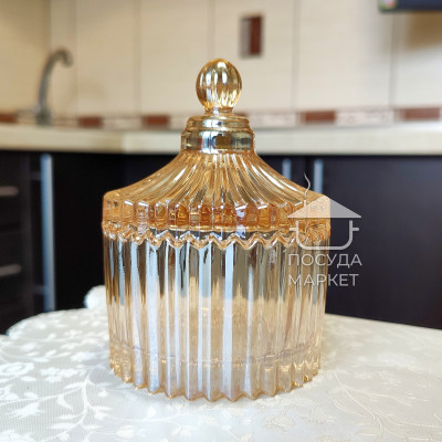 Цукорниця скляна з кришкою 80 мл Golden Dome, коричневе прозоре скло