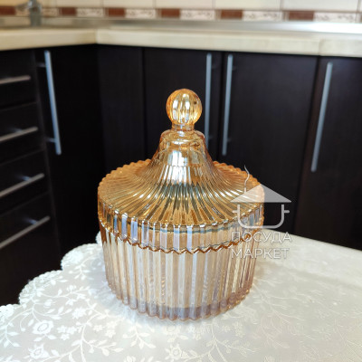 Фото 2 -Цукорниця скляна з кришкою 250 мл Golden Dome, коричневе прозоре скло