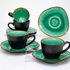 Кофейный сервиз (набор) для эспрессо 4 чашки 100 мл + блюдца из керамики для эспрессо Green Lagoon 