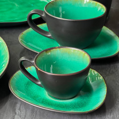 Кавовий сервіз (набір) для еспресо 4 чашки 100 мл + блюдця з кераміки для еспрессо Green Lagoon