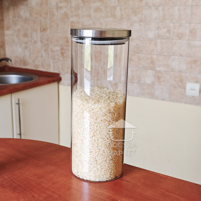 Большая стеклянная банка 1,7 л Stor для сыпучих, круглая кухонная банка со стальной крышкой