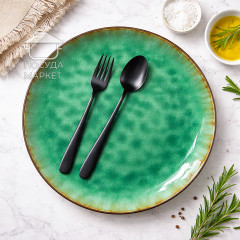 Тарілка обідня кругла 27 см плоска зелена Green Lagoon
