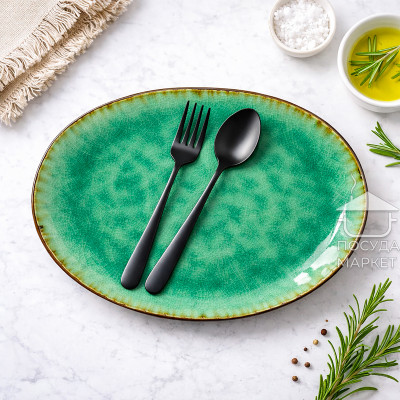 Тарілка обідня овальна 28х23 см плоска зелена Green Lagoon Тарілка обідня овальна 28х23 см плоска зелена Green Lagoon