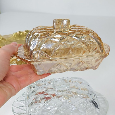 Фото 2 -Скляна масляна для вершкового масла з кришкою Monarch з бурштинового скла