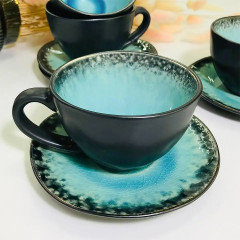 Чайный сервиз (набор) 4 чашки 250 мл с блюдцами Blue Lake, из керамики черный снаружи