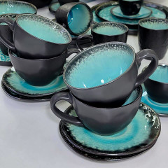 Чайный сервиз (набор) 4 чашки 250 мл с блюдцами Blue Lake, из керамики черный снаружи