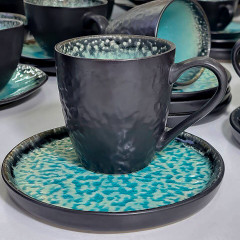 Набор (сервиз) 6 чашек 200 мл с блюдцами для кофе и чая Blue Lake из керамики, черный снаружи