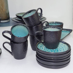Набор (сервиз) 6 чашек 200 мл с блюдцами для кофе и чая Blue Lake из керамики, черный снаружи