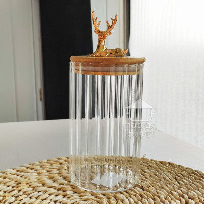 Стеклянная прозрачная банка средняя 700 мл с золотым оленем Deer, кухонная банка для хранения сыпучих продуктов