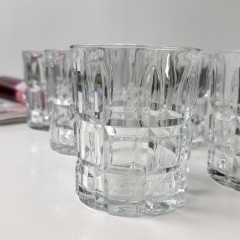 Набір фігурних низьких склянок (стаканів) 340 мл 6 шт Fortress з товстого прозорого скла для віскі/води/напоїв