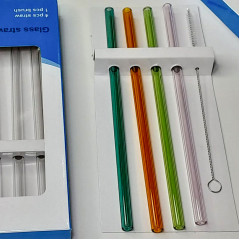 Скляні трубочки 4 шт кольорові багаторазові зі щіткою для напоїв та коктейлів