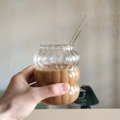 Велика фігурна склянка для коктейлів 580 мл Istanbul, скляний прозорий незвичайний фігурний стакан для напоїв