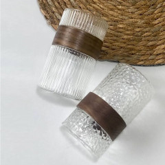 Велика прозора висока склянка 400 мл Aqua для коктейлві з дерев'яним обідком