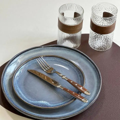 Велика прозора висока склянка 400 мл Aqua для коктейлві з дерев'яним обідком