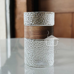 Велика прозора висока склянка 400 мл Aqua для коктейлві з дерев'яним обідком