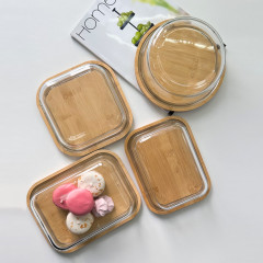 Прямоугольная бамбуковая подставка (блюдо) 21х17х7,2 см с крышкой для хранения выпечки, сладостей, макаронс, пирожных