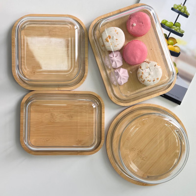 Фото 2 -Прямоугольная бамбуковая подставка (блюдо) 21х17х7,2 см с крышкой для хранения выпечки, сладостей, макаронс, пирожных