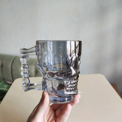 Набор 6 кружек для пива 450 мл Skull, серое прозрачное стекло в виде черепа