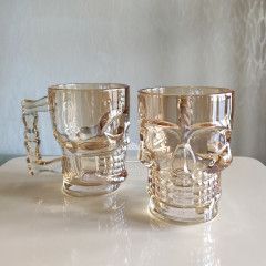 Набор 6 кружек для пива 450 мл Skull, прозрачное янтарное стекло в виде черепа