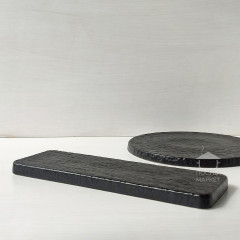 Брускетниця-камінь 30х10 см, прямокутне чорне матове блюдо для суші та закусок Black Obelisk