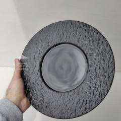 Тарелка обеденная круглая черная 27,5 см Black Obelisk, матовый/глянцевый цвет 