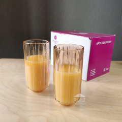 Набор 6 высоких стаканов хайбол с гранями 350 мл Duke для воды, сока, коктейлей янтарного цвета