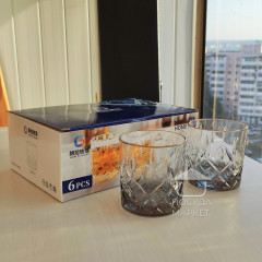 Набір 6 склянок 270 мл Smoke Crystal з граненою структурою товстого скла для віскі, води, соку