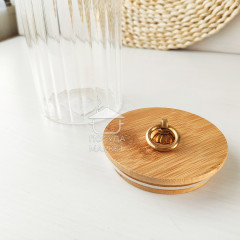 Кухонная банка 700 мл Frodo для хранения сыпучих продуктов с бамбуковой крышкой и ручкой-кольцом, прозрачное стекло