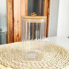 Кухонная банка 700 мл Frodo для хранения сыпучих продуктов с бамбуковой крышкой и ручкой-кольцом, прозрачное стекло