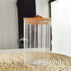 Кухонная банка 700 мл Frodo для хранения сыпучих продуктов с бамбуковой крышкой и ручкой-кольцом, прозрачное стекло