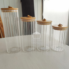 Кухонная банка 700 мл Frodo для хранения сыпучих продуктов с бамбуковой крышкой и ручкой-кольцом, прозрачное стекло