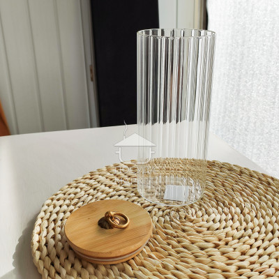 Кухонная банка 1 л Frodo для хранения сыпучих продуктов с бамбуковой крышкой и ручкой-кольцом, прозрачное стекло