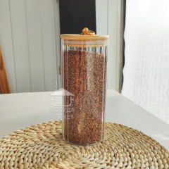 Кухонная банка 1 л Frodo для хранения сыпучих продуктов с бамбуковой крышкой и ручкой-кольцом, прозрачное стекло