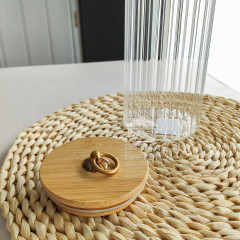 Кухонная банка 1 л Frodo для хранения сыпучих продуктов с бамбуковой крышкой и ручкой-кольцом, прозрачное стекло