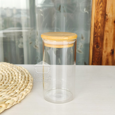 Маленькая стеклянная банка Compact 300 мл для специй, сахара, кофе с бамбуковой крышкой