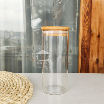 Маленькая стеклянная банка Compact 390 мл для специй, сахара, кофе с бамбуковой крышкой