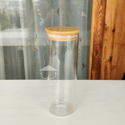 Маленькая стеклянная банка Compact 480 мл для специй, сахара, кофе с бамбуковой крышкой