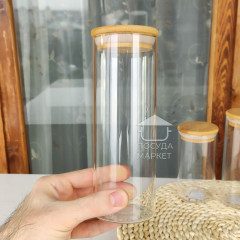 Маленькая стеклянная банка Compact 480 мл для специй, сахара, кофе с бамбуковой крышкой