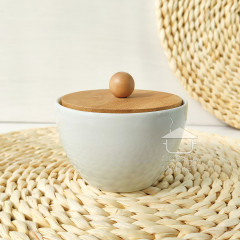 Цукорниця керамічна Scandi Minimal 200мл біла з бамбуковою кришкою