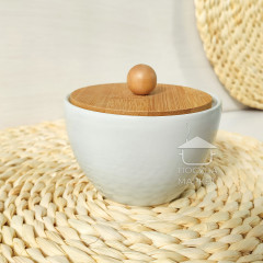 Цукорниця керамічна Scandi Minimal 200мл біла з бамбуковою кришкою