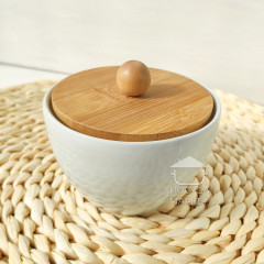 Цукорниця керамічна Scandi Minimal 200мл біла з бамбуковою кришкою