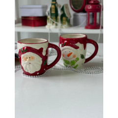 Большая кружка Снеговик в шапочке 400мл новогодняя керамическая