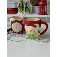 Большая кружка Снеговик в шапочке 400мл новогодняя керамическая