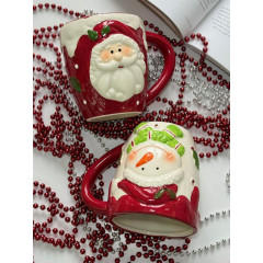 Большая кружка Снеговик в шапочке 400мл новогодняя керамическая