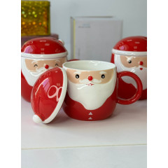 Кружка с крышкой Дед мороз 360мл новогодняя керамическая с объемным дизайном