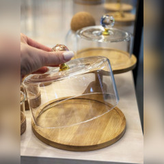 Набор круглых бамбуковых подставок (блюд) с крышкой для хранения выпечки, сладостей, макаронс, пирожных