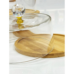 Набор круглых бамбуковых подставок (блюд) с крышкой для хранения выпечки, сладостей, макаронс, пирожных
