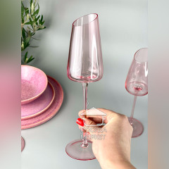 Набір 6 преміальних рожевих келихів для шампанського Style 200 мл із зрізаним верхом на високій ніжці, прозоре скло