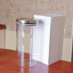 Средняя стеклянная банка 1,4 л Stor для сыпучих, круглая кухонная банка со стальной крышкой