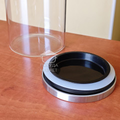 Средняя стеклянная банка 1,4 л Stor для сыпучих, круглая кухонная банка со стальной крышкой